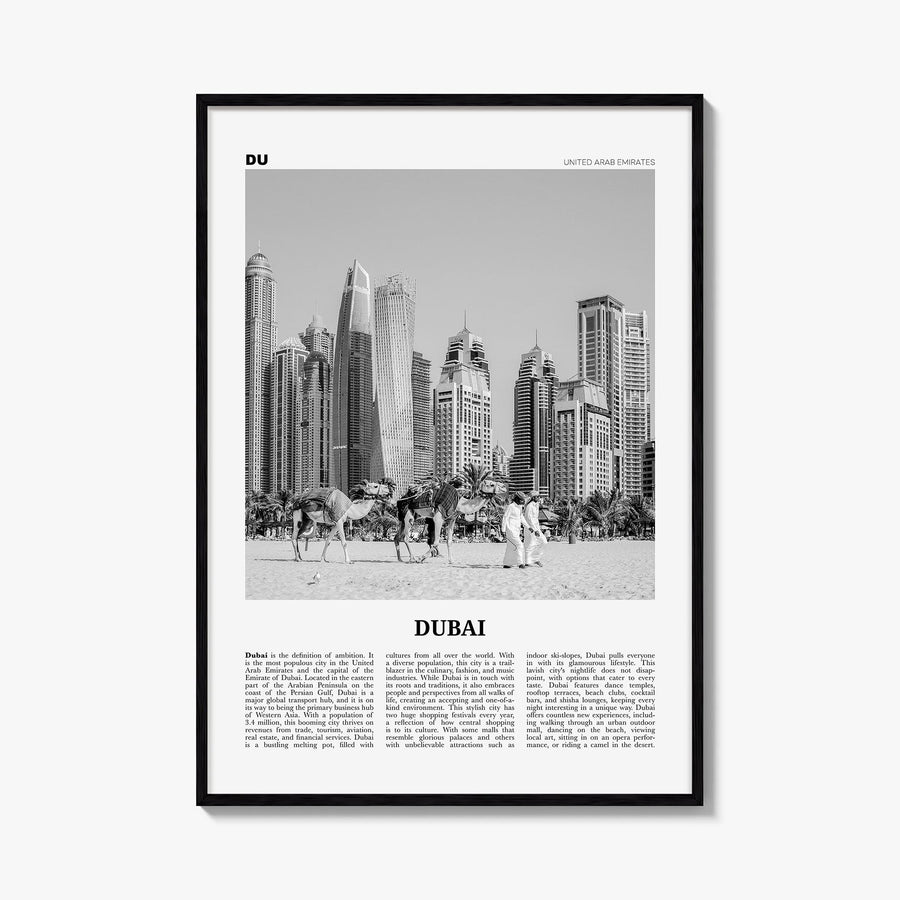 Dubai no. 1 black & white newspaper poster of United Arab Emirates – vertical wall art, unframed print shown in interior mock