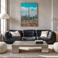 Dubai no. 1 colorful photo poster of United Arab Emirates – vertical wall art in natural wood frame, hanging on wall