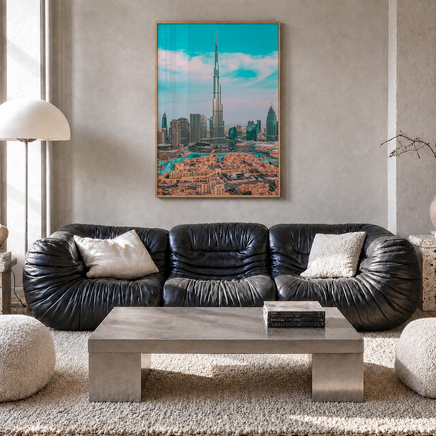 Dubai no. 1 colorful photo poster of United Arab Emirates – vertical wall art in natural wood frame, hanging on wall