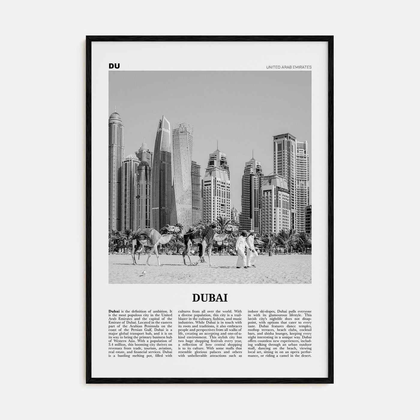 Dubai No 1 Poster Black Wood / 8x12 in Nbourhood Travel B&W Poster