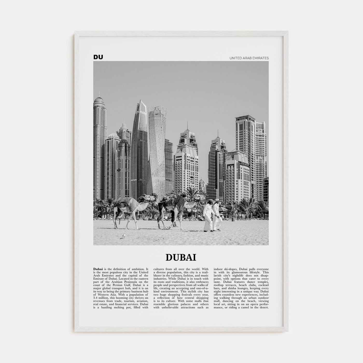 Dubai No 1 Poster White Wood / 8x12 in Nbourhood Travel B&W Poster