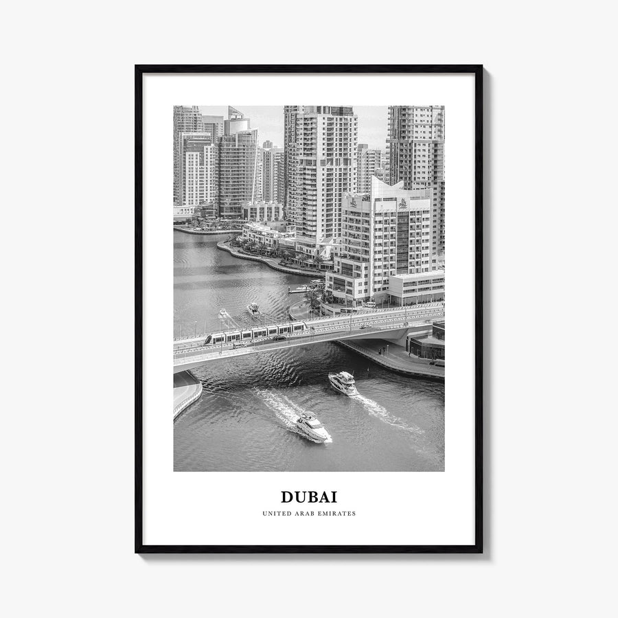 Dubai no. 2 black & white classic poster of United Arab Emirates – vertical wall art, unframed print shown in interior mockup
