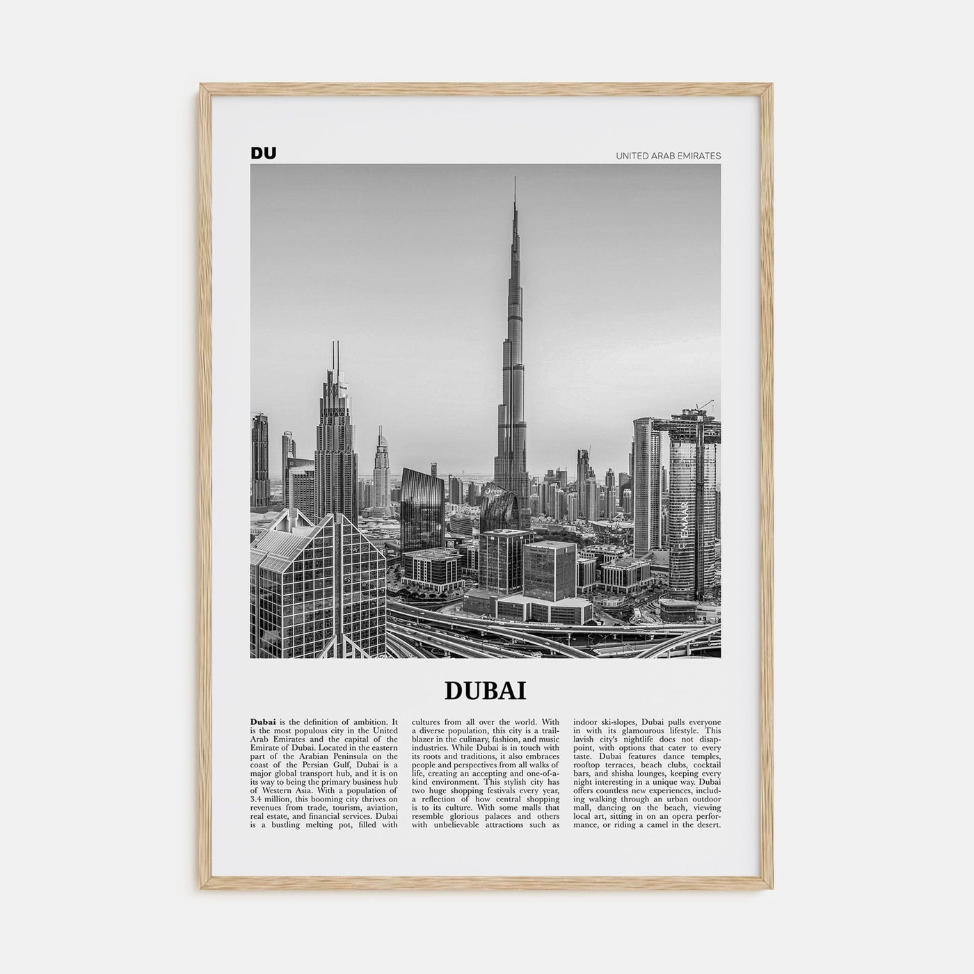 Dubai No 2 Poster Natural Wood / 8x12 in Nbourhood Travel B&W Poster