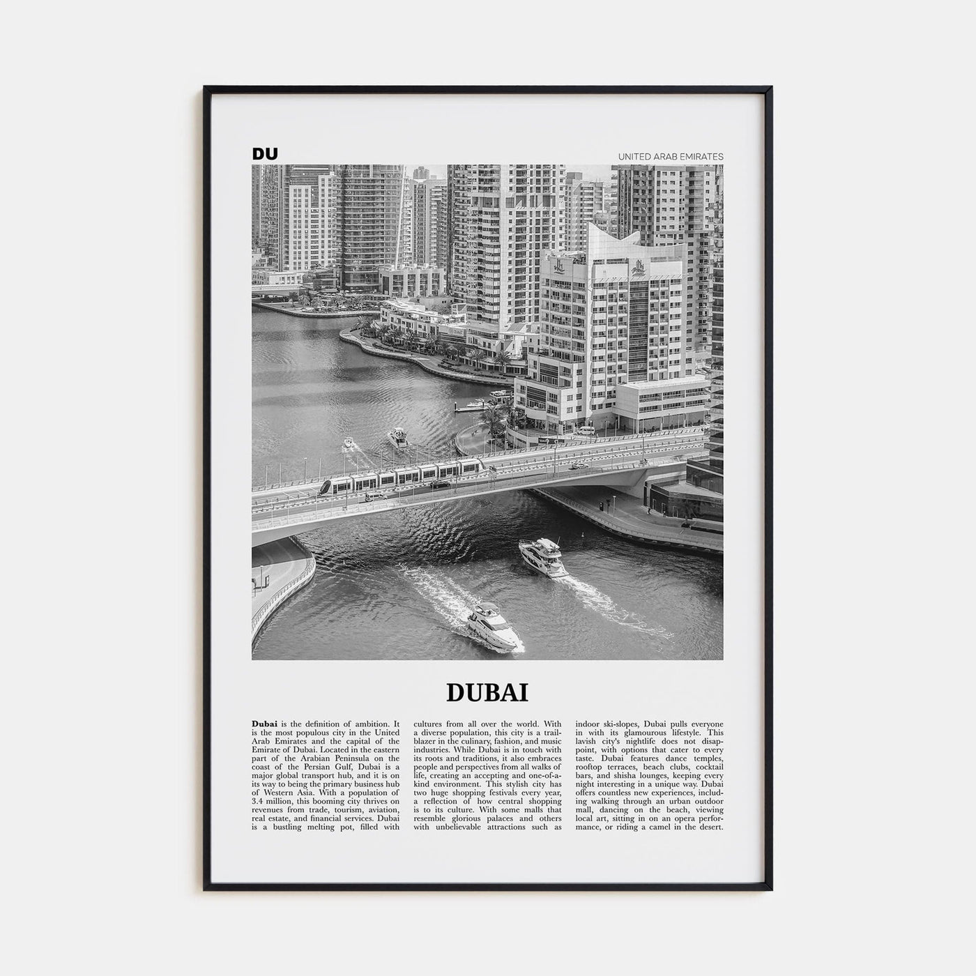 Dubai No 3 Poster Black Metal / 8x12 in Nbourhood Travel B&W Poster