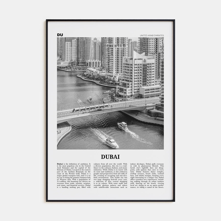 Dubai No 3 Poster Black Metal / 8x12 in Nbourhood Travel B&W Poster