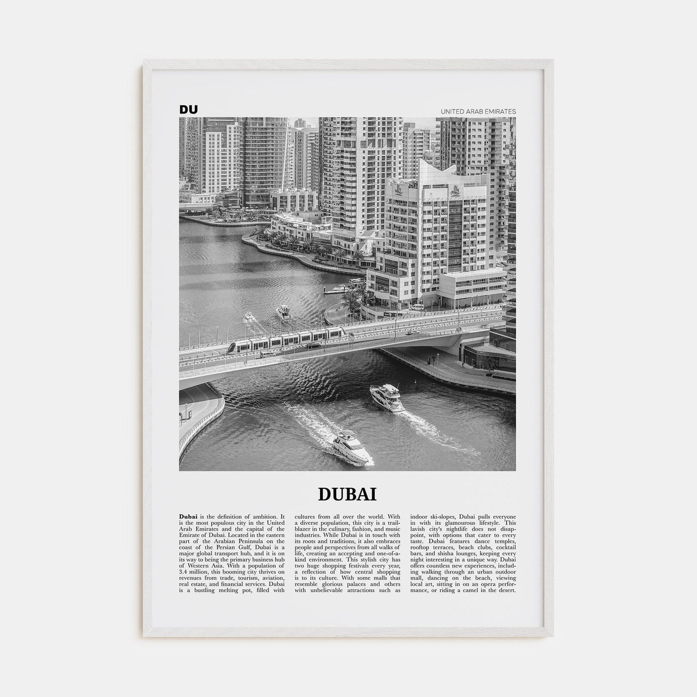 Dubai No 3 Poster White Wood / 8x12 in Nbourhood Travel B&W Poster