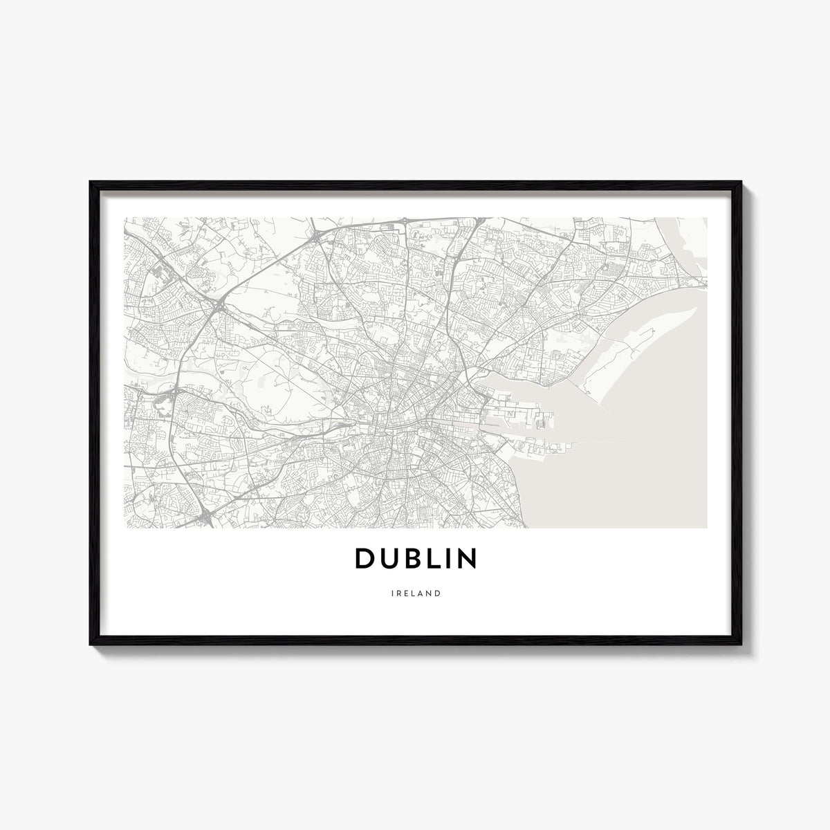 Dublin black & white map poster of Ireland – horizontal wall art, unframed print shown in interior mockup