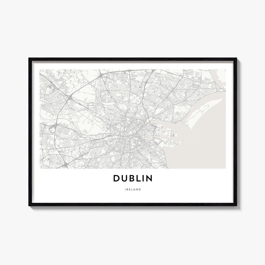 Dublin black & white map poster of Ireland – horizontal wall art, unframed print shown in interior mockup