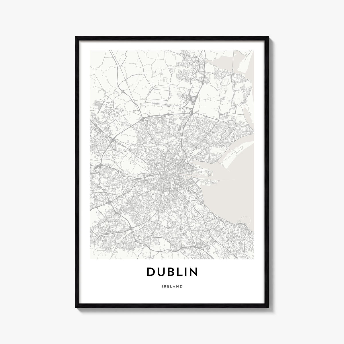 Dublin black & white map poster of Ireland – vertical wall art, unframed print shown in interior mockup