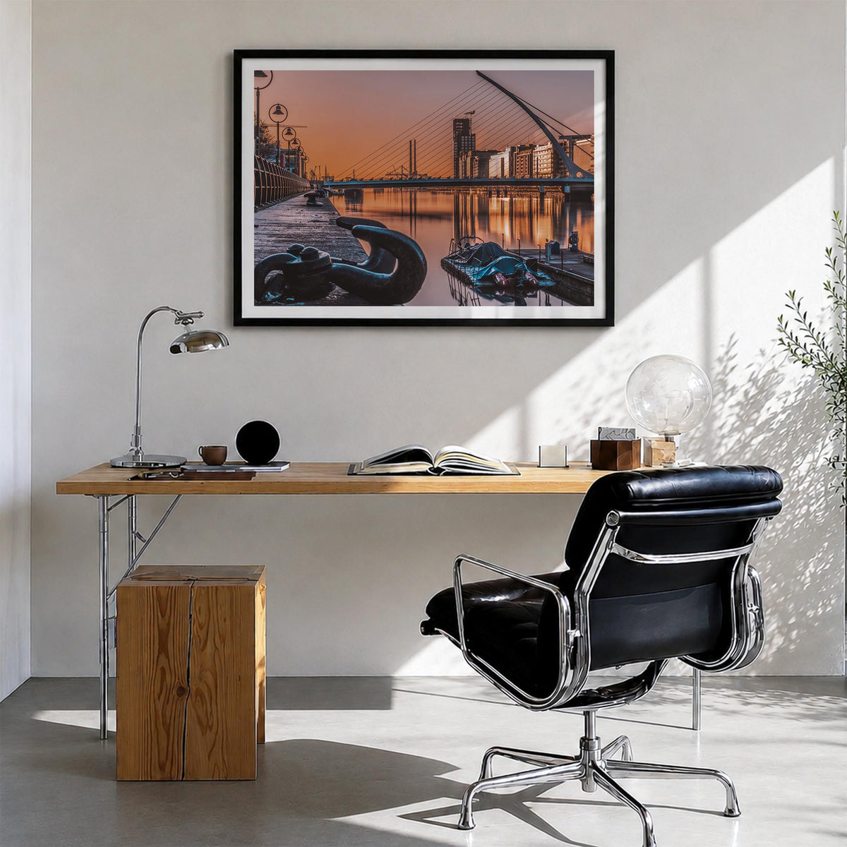 Dublin colorful photo poster of Ireland – horizontal wall art in black wood frame with white border, hanging on wall