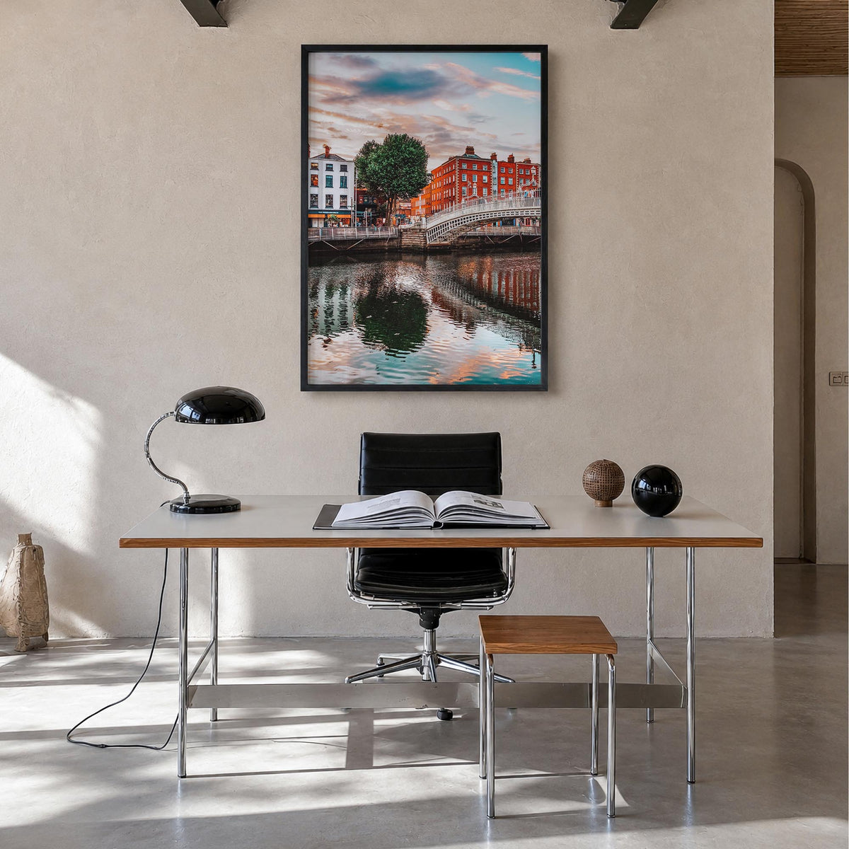 Dublin colorful photo poster of Ireland – vertical wall art in black wood frame, hanging on wall