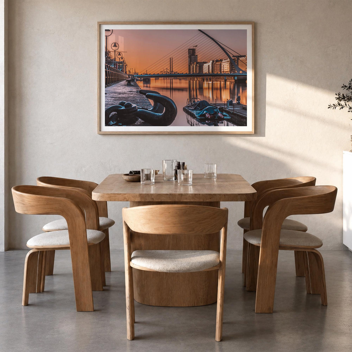 Dublin colorful photo poster of Ireland – horizontal wall art in natural wood frame with white border, hanging on wall