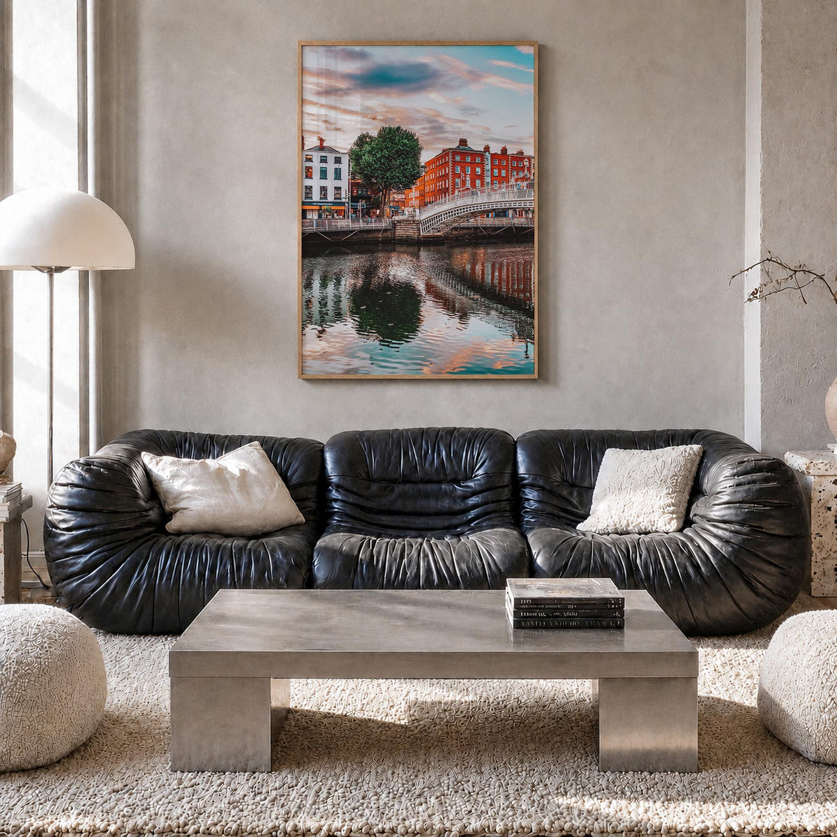 Dublin colorful photo poster of Ireland – vertical wall art in natural wood frame, hanging on wall