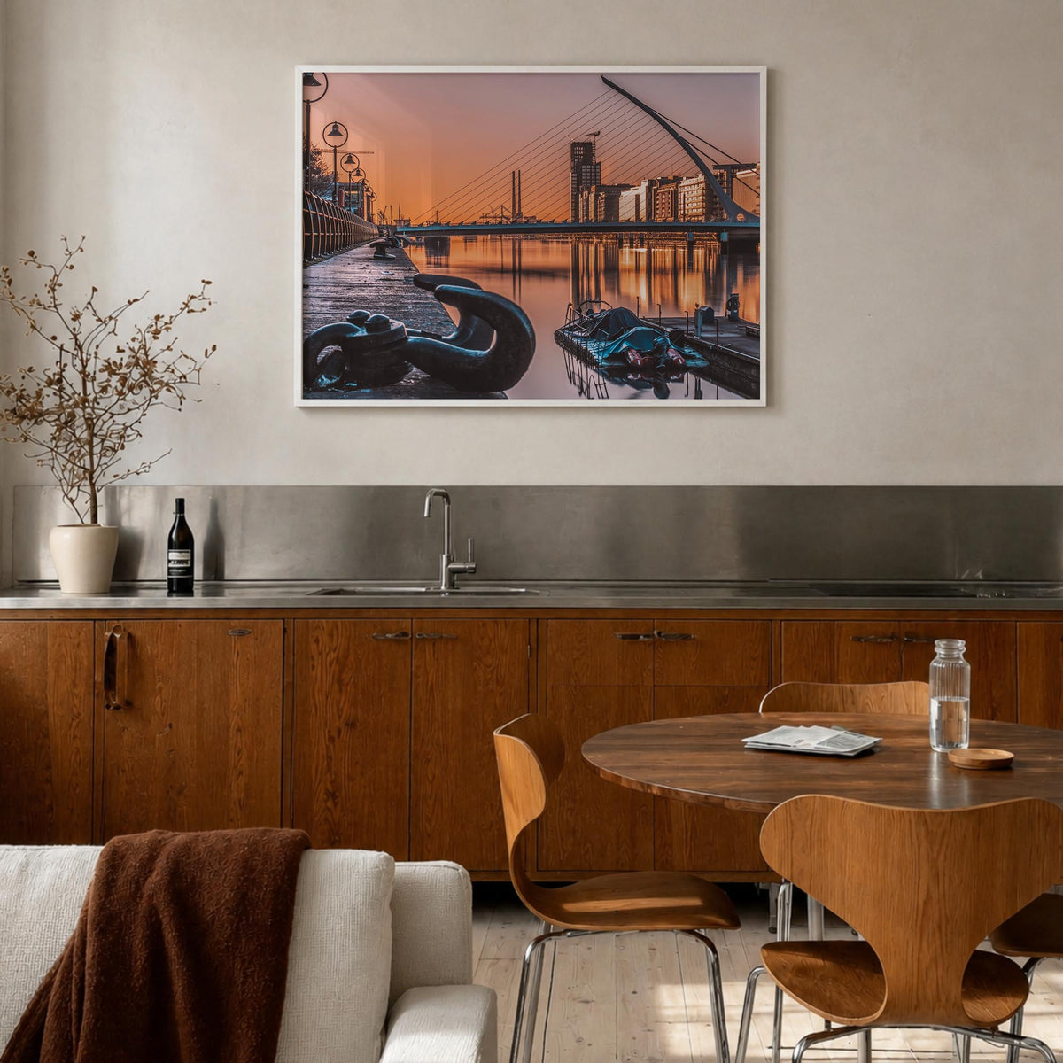 Dublin colorful photo poster of Ireland – horizontal wall art in white wood frame, hanging on wall