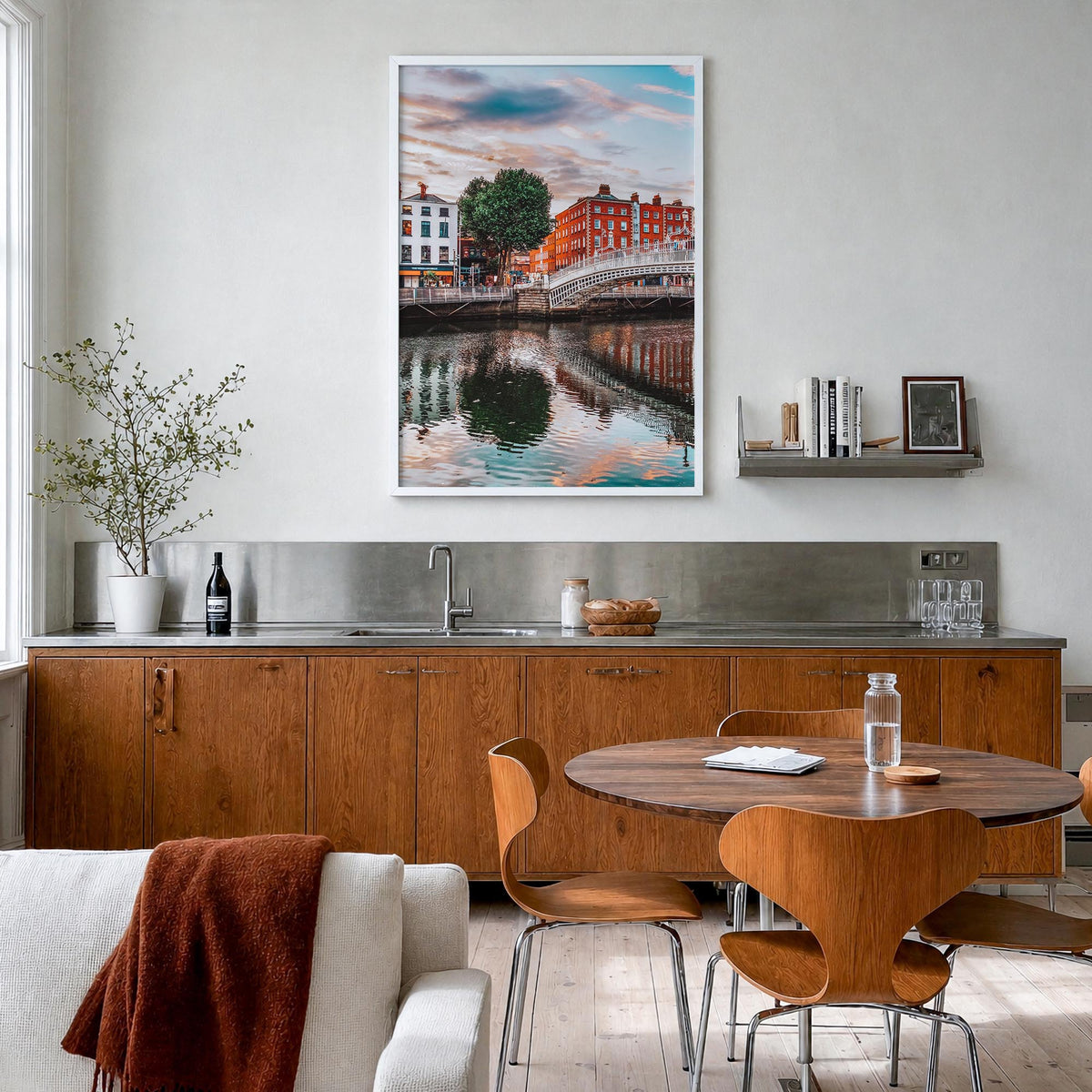Dublin colorful photo poster of Ireland – vertical wall art in white wood frame, hanging on wall