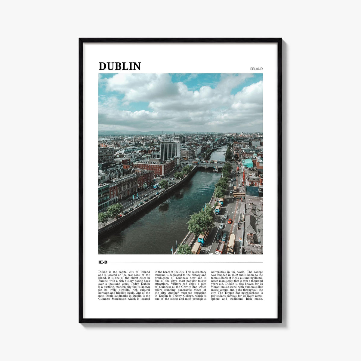Dublin colorful travel poster of Ireland – vertical wall art, unframed print shown in interior mockup