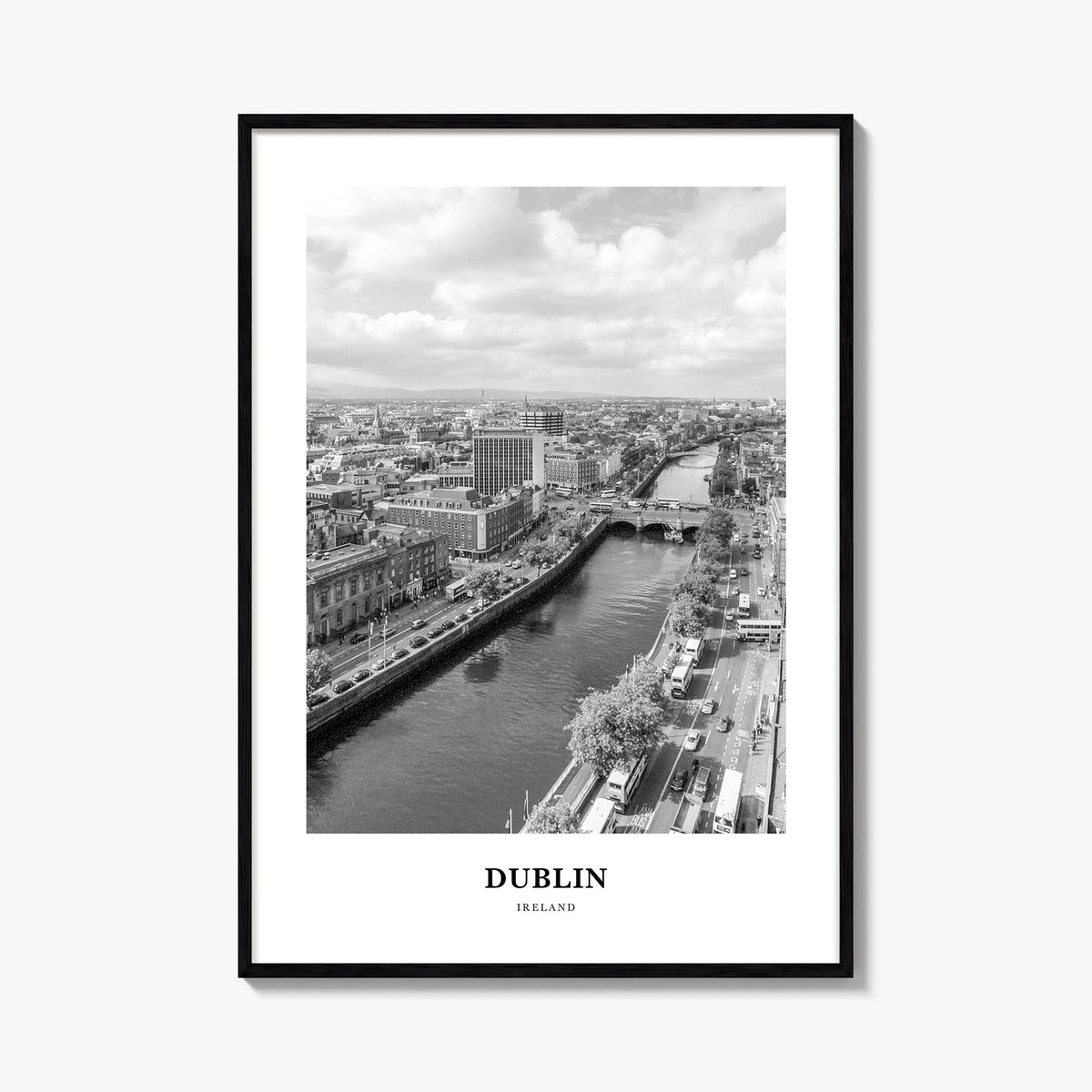 Dublin no. 1 black & white classic poster of Ireland – vertical wall art, unframed print shown in interior mockup