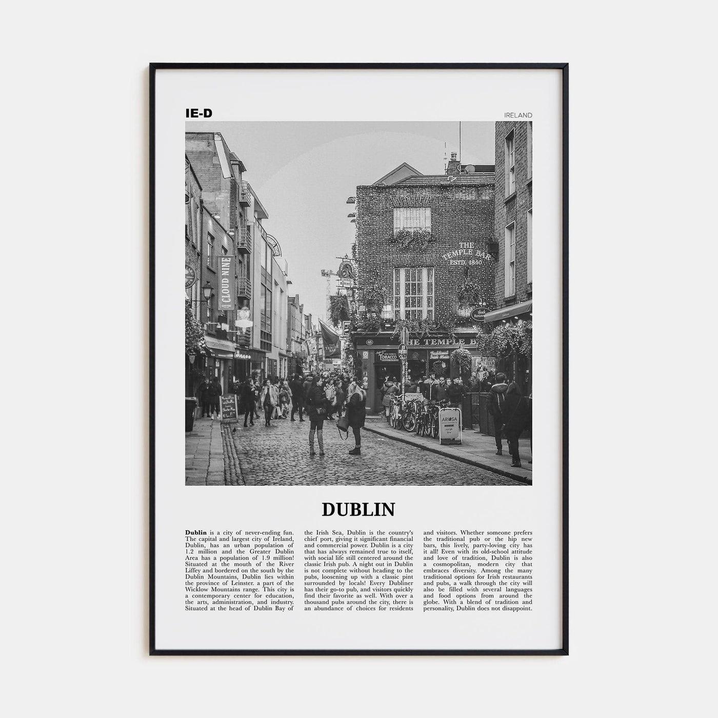 Dublin No 1 Poster None / 8x12 in Nbourhood Travel B&W Poster