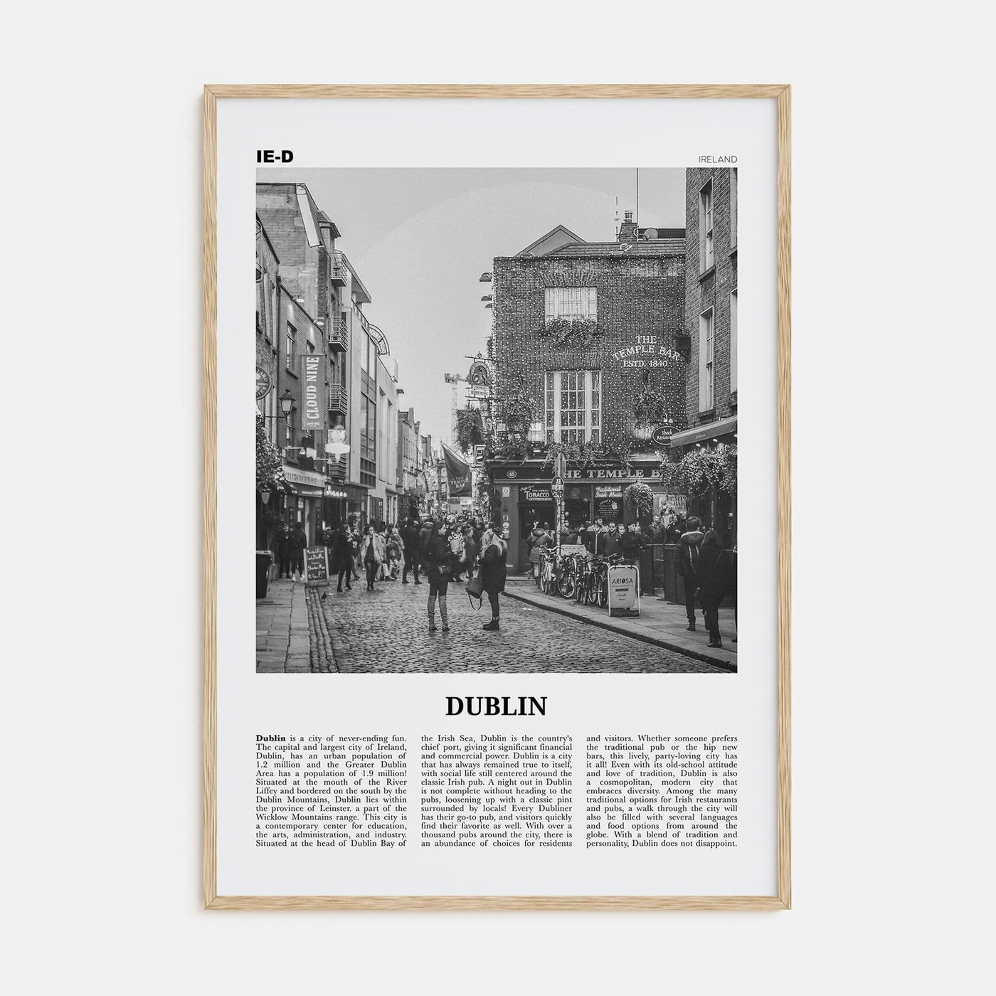 Dublin No 1 Poster Natural Wood / 8x12 in Nbourhood Travel B&W Poster