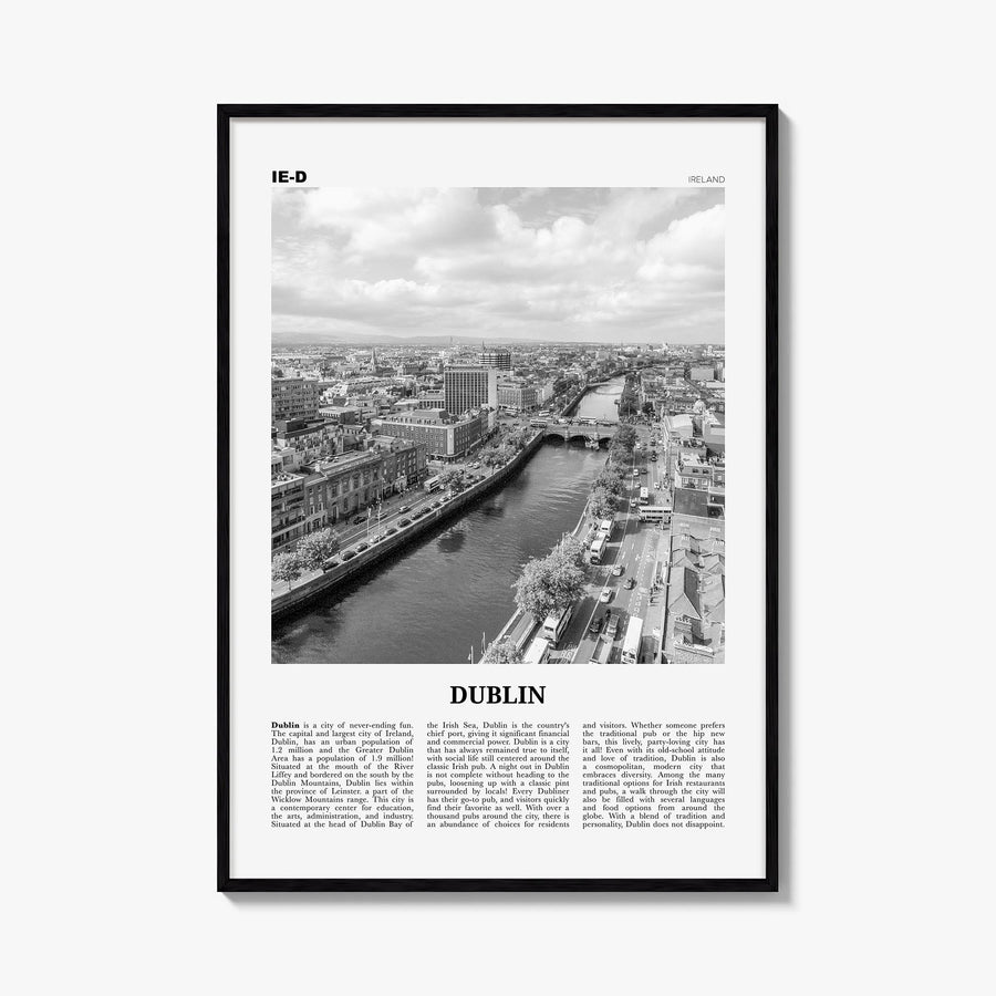 Dublin no. 2 black & white newspaper poster of Ireland – vertical wall art, unframed print shown in interior mockup