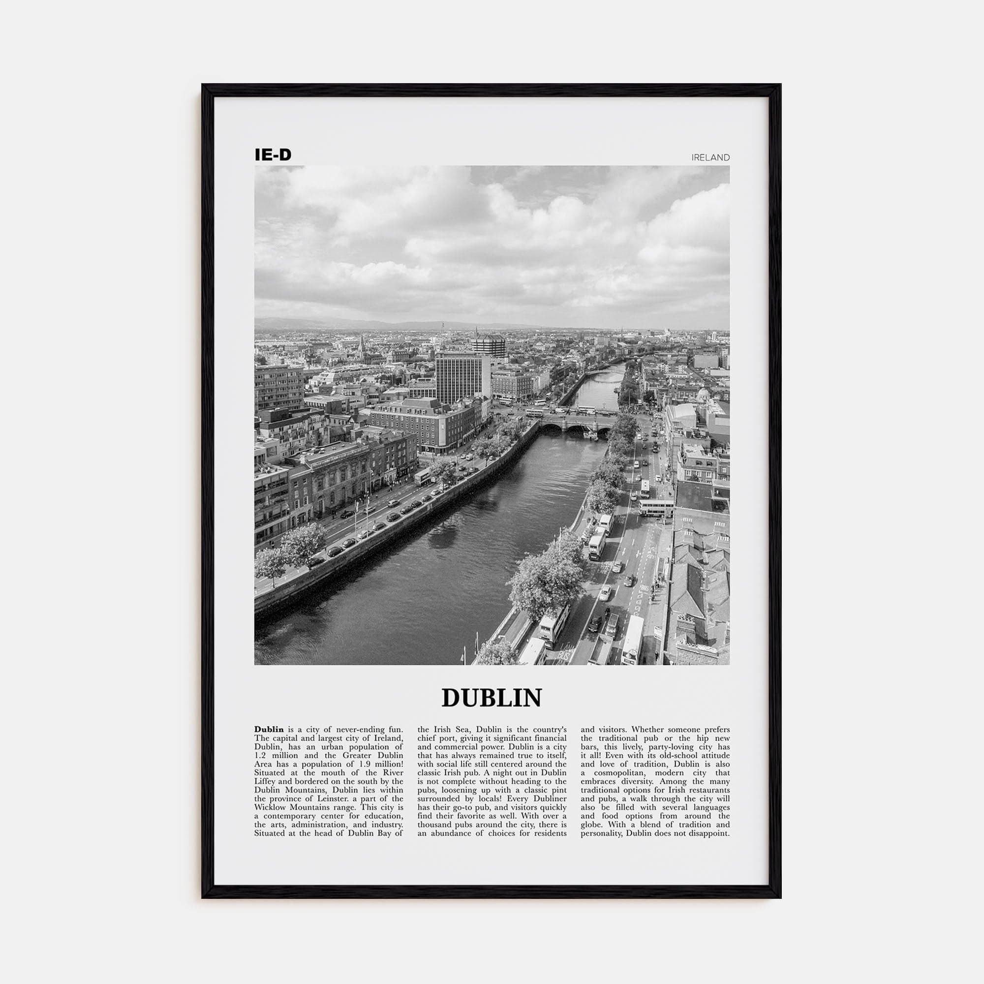 Dublin No 2 Poster Black Wood / 8x12 in Nbourhood Travel B&W Poster