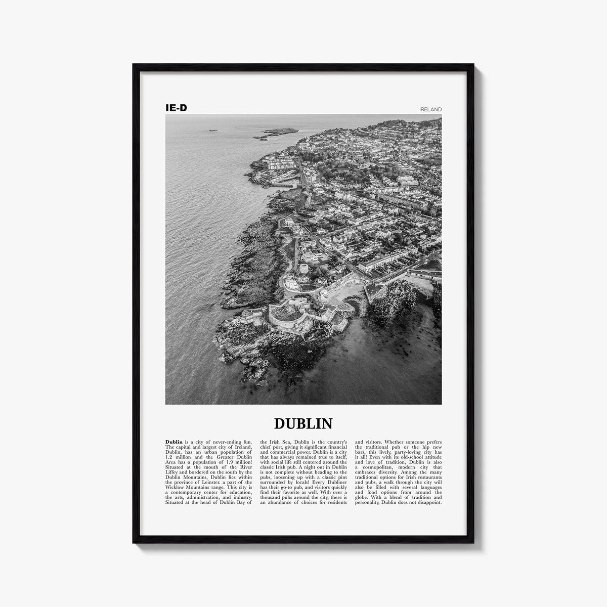 Dublin no. 3 black & white newspaper poster of Ireland – vertical wall art, unframed print shown in interior mockup