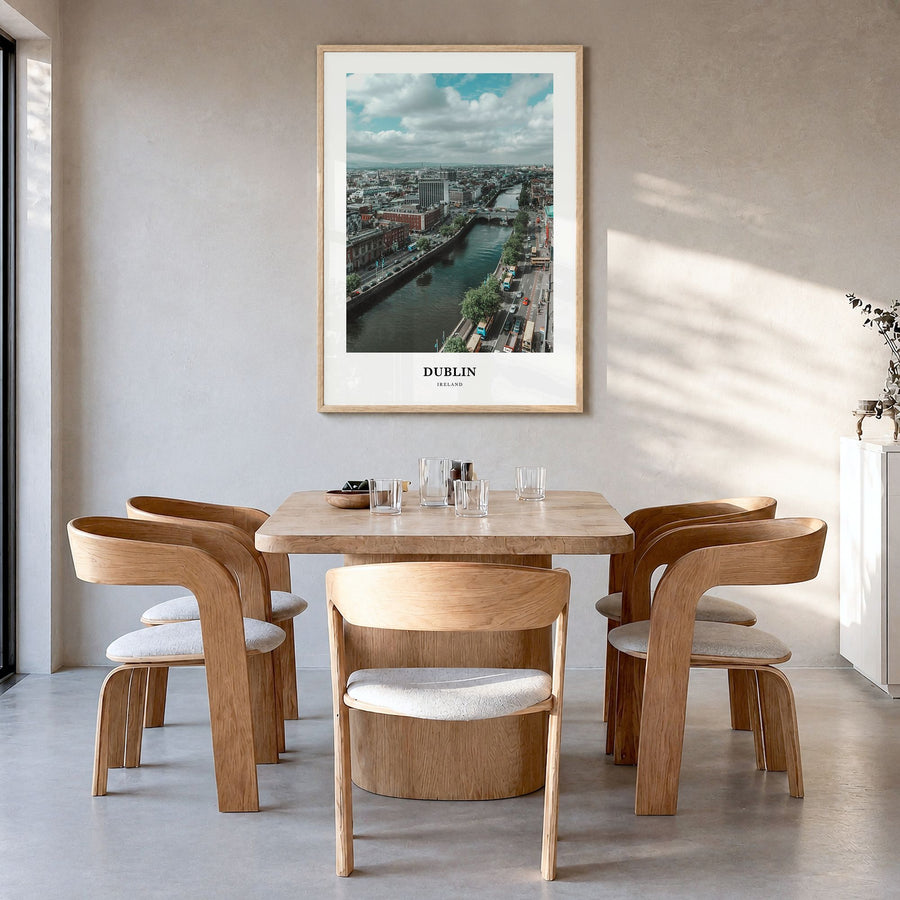 Dublin Classic Poster in a natural wood frame, hanging in a dining room