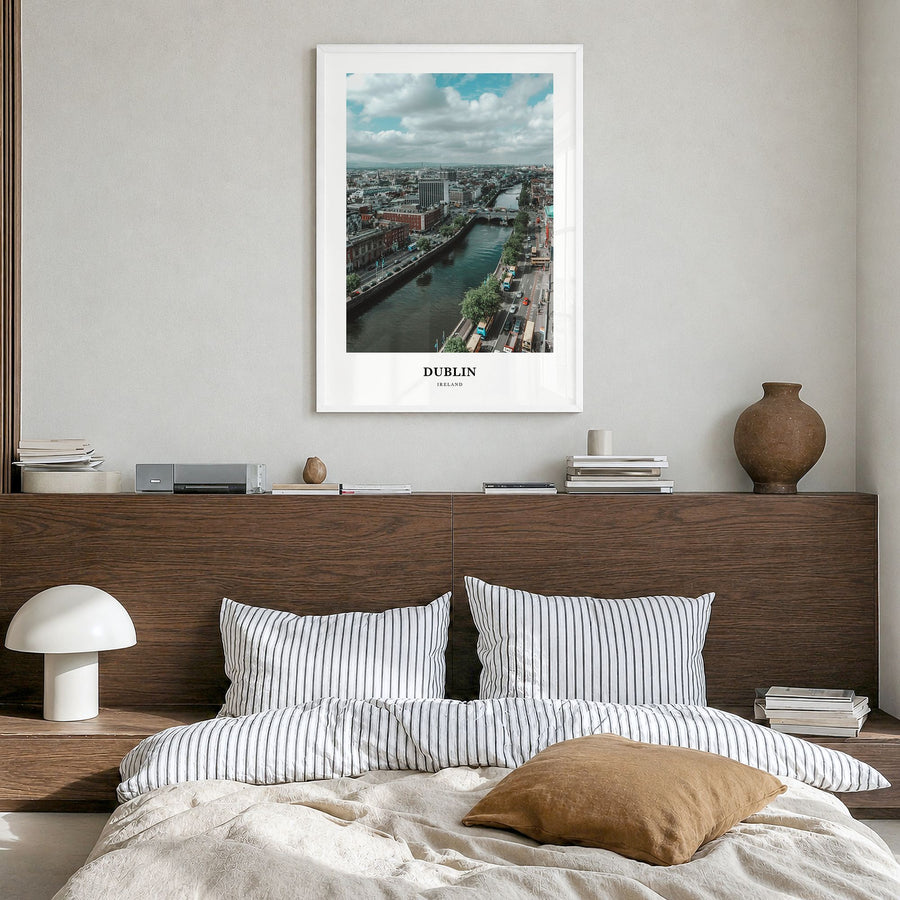 Dublin Classic Poster in a white wood frame, hanging in a bedroom