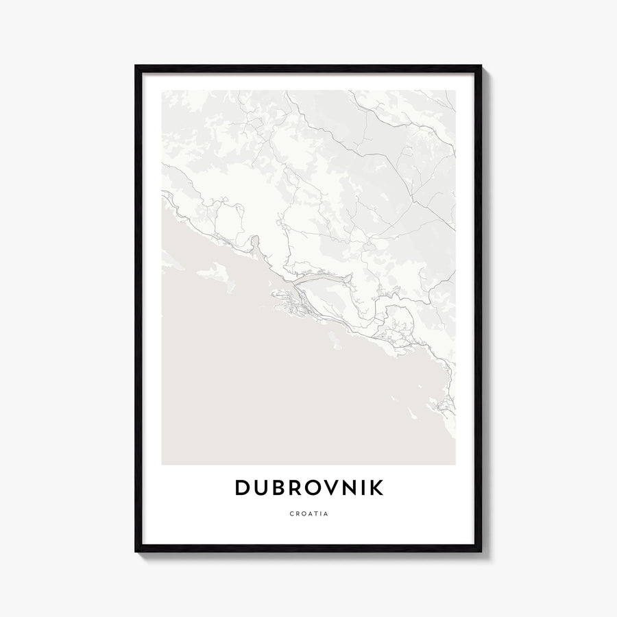 Dubrovnik black & white map poster of Croatia – vertical wall art, unframed print shown in interior mockup