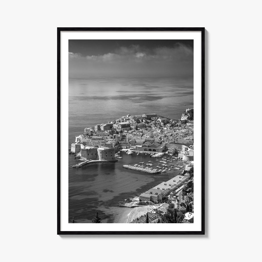 Dubrovnik black & white photo poster of Croatia – vertical wall art, unframed print shown in interior mockup