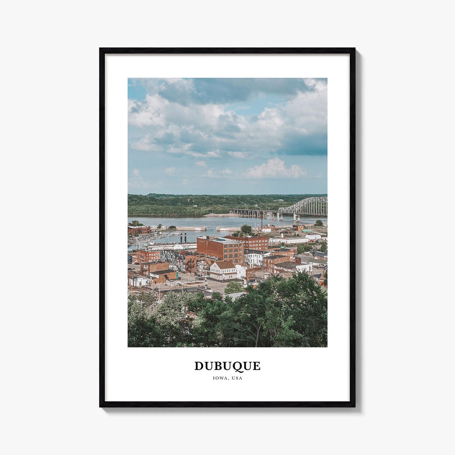 Dubuque colorful classic poster of Iowa, USA – vertical wall art, unframed print shown in interior mockup