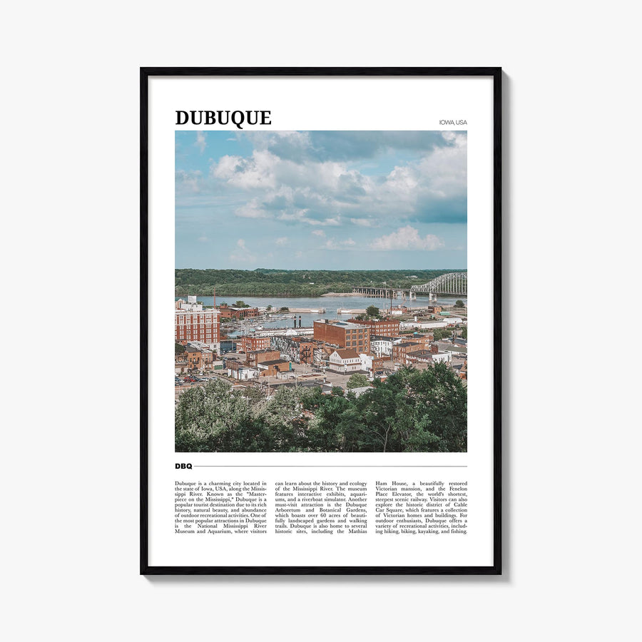 Dubuque colorful travel poster of Iowa, USA – vertical wall art, unframed print shown in interior mockup