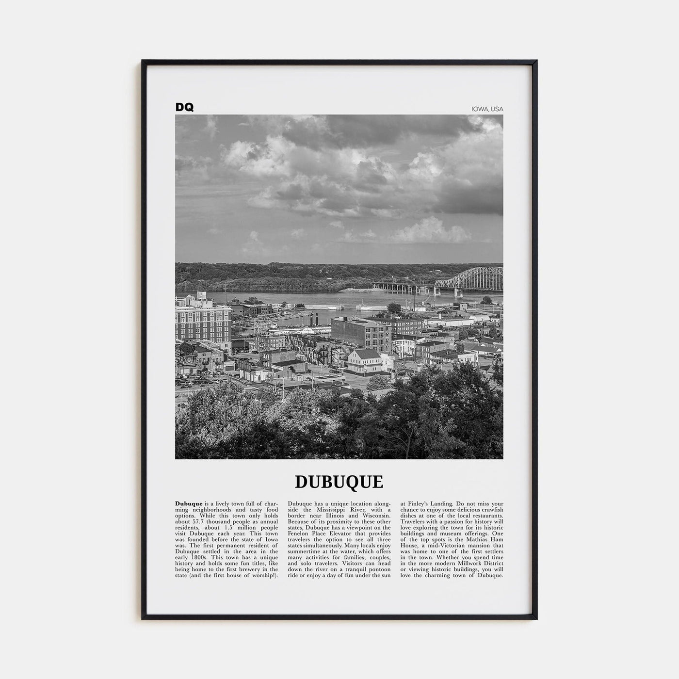 Dubuque Poster None / 8x12 in Nbourhood Travel B&W Poster