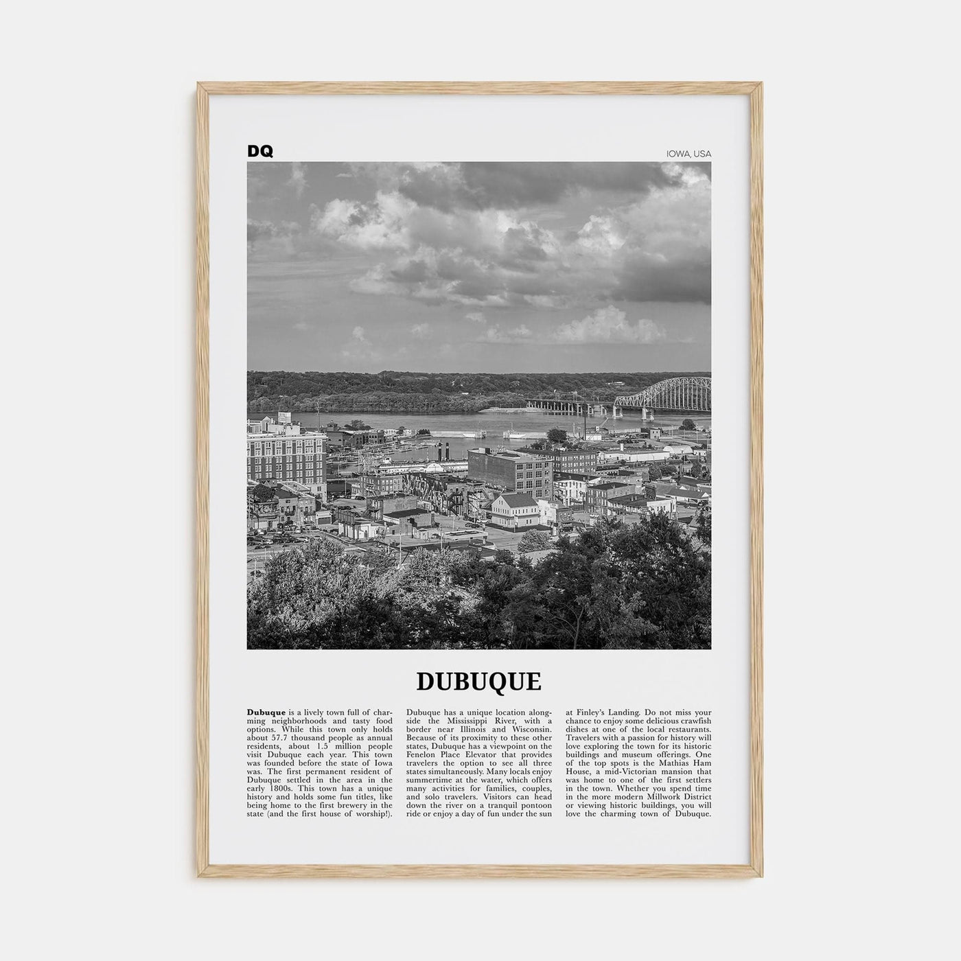 Dubuque Poster Natural Wood / 8x12 in Nbourhood Travel B&W Poster