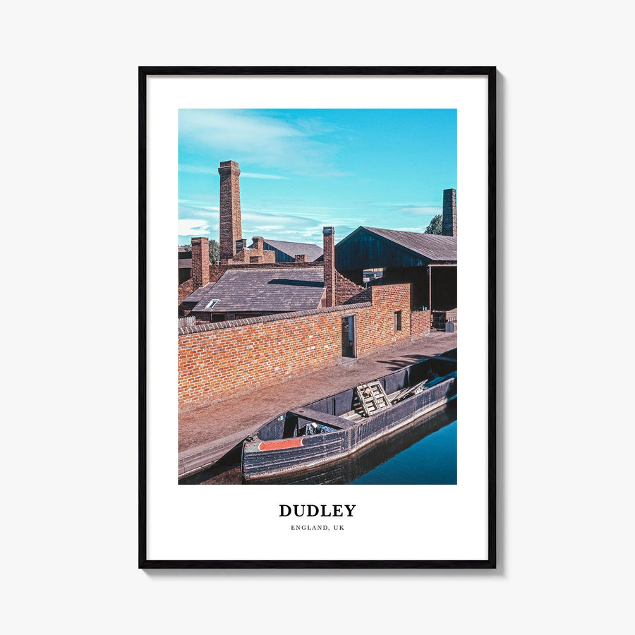 Dudley colorful classic poster of United Kingdom – vertical wall art, unframed print shown in interior mockup