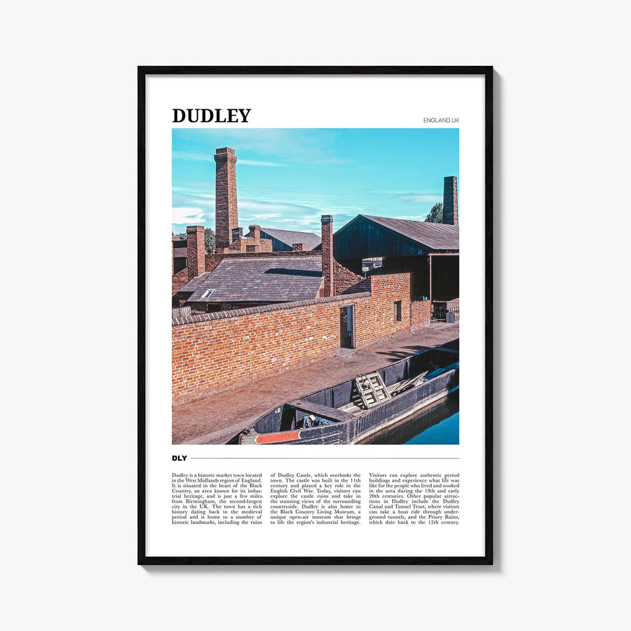 Dudley colorful travel poster of United Kingdom – vertical wall art, unframed print shown in interior mockup
