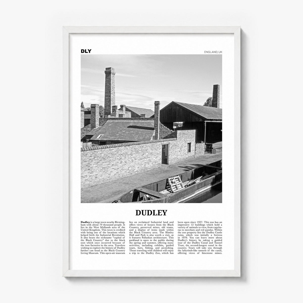 Dudley Newspaper Poster in a white wood frame
