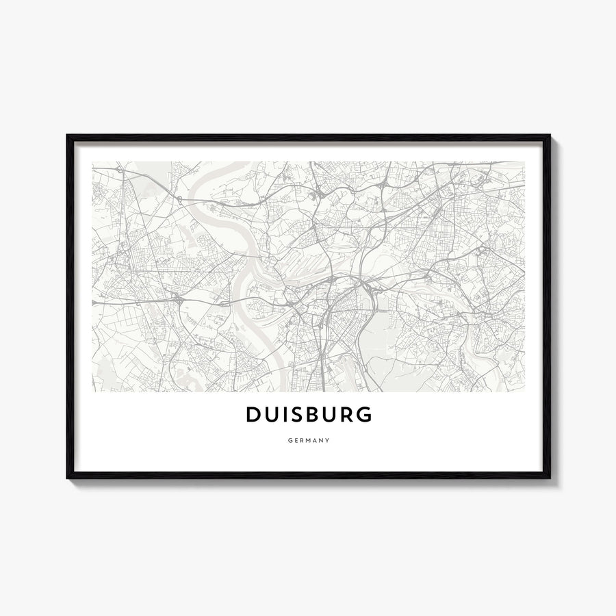 Duisburg black & white map poster of Germany – horizontal wall art, unframed print shown in interior mockup