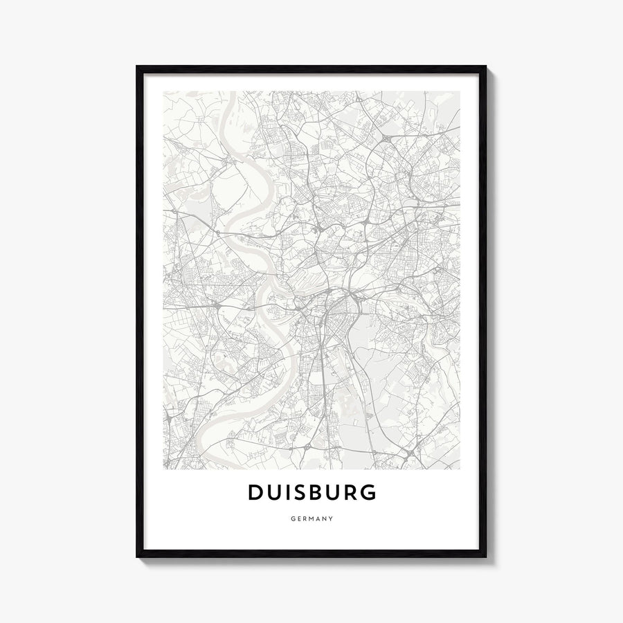 Duisburg black & white map poster of Germany – vertical wall art, unframed print shown in interior mockup