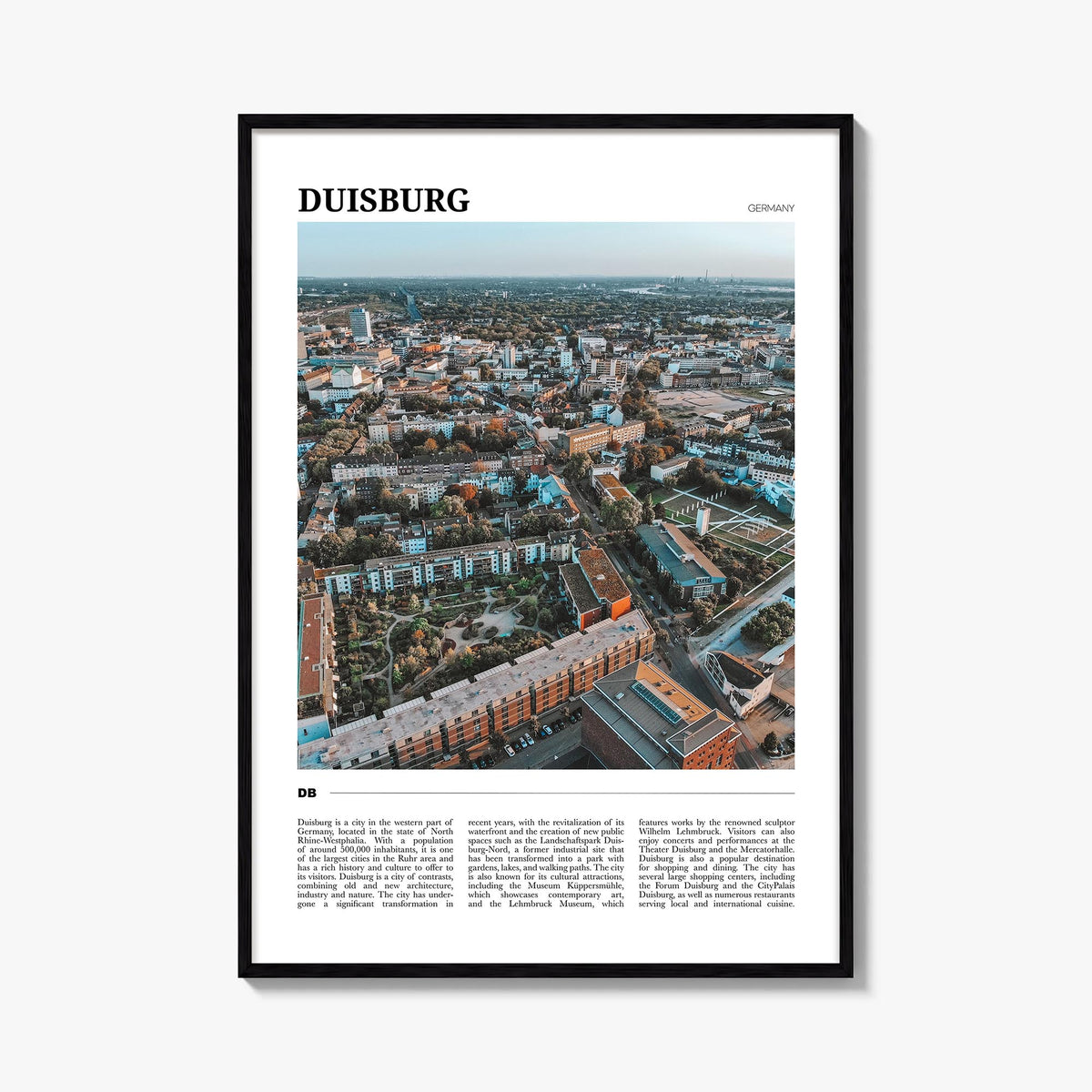 Duisburg colorful travel poster of Germany – vertical wall art, unframed print shown in interior mockup