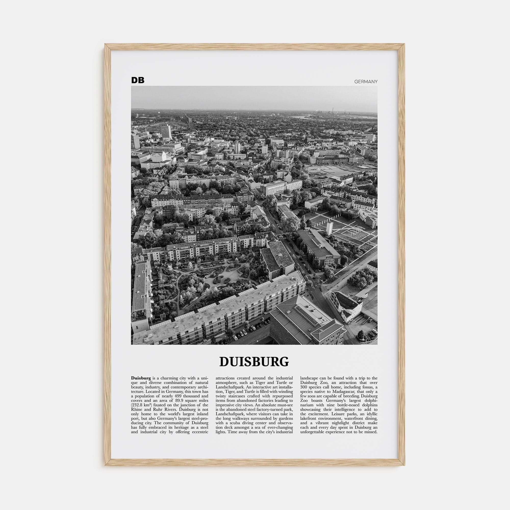 Duisburg Poster Natural Wood / 8x12 in Nbourhood Travel B&W Poster