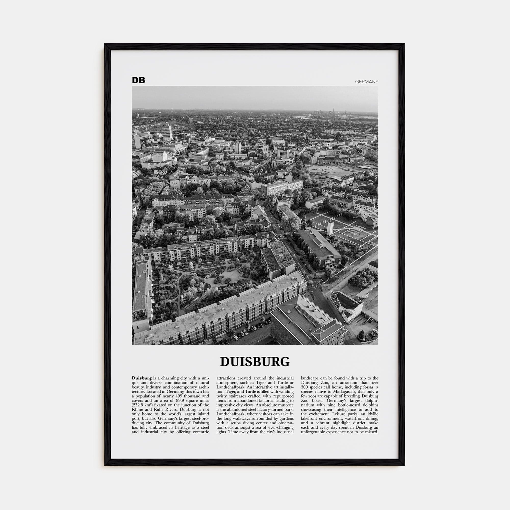 Duisburg Poster Black Wood / 8x12 in Nbourhood Travel B&W Poster