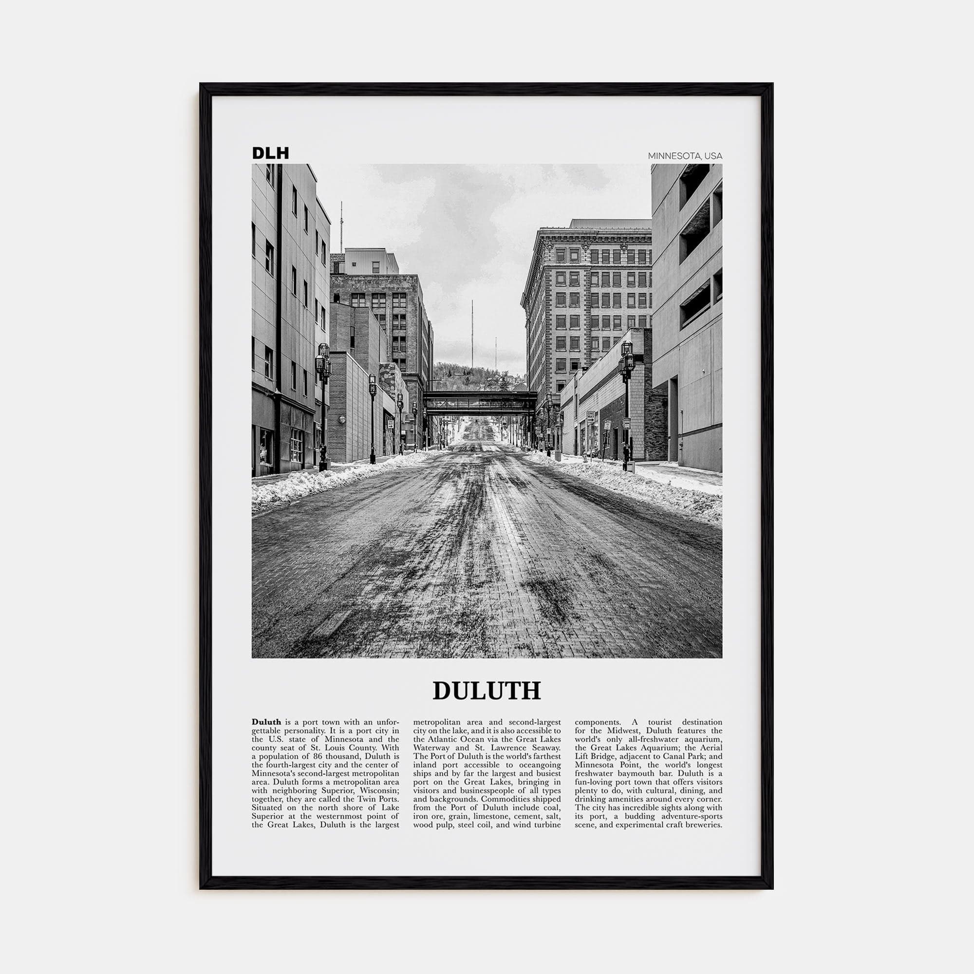 Duluth Poster Black Wood / 8x12 in Nbourhood Travel B&W Poster