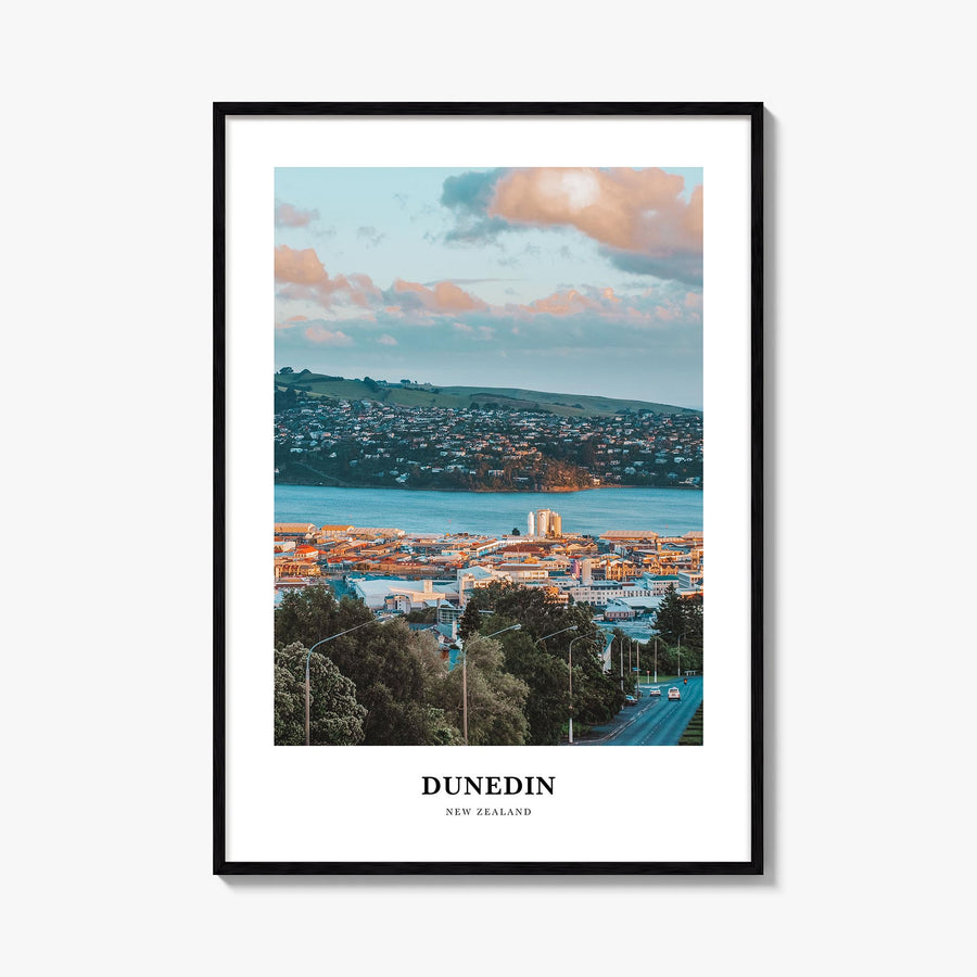 Dunedin no. 1 colorful classic poster of New Zealand – vertical wall art, unframed print shown in interior mockup