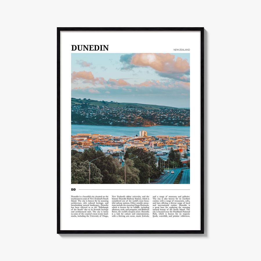 Dunedin no. 1 colorful travel poster of New Zealand – vertical wall art, unframed print shown in interior mockup