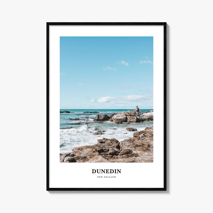 Dunedin no. 2 colorful classic poster of New Zealand – vertical wall art, unframed print shown in interior mockup