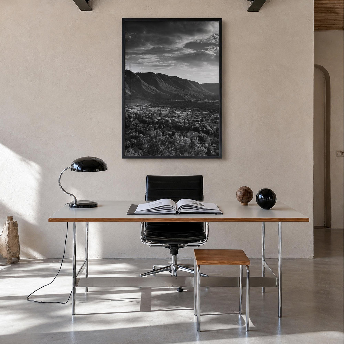 Durango, Colorado black & white photo poster of Colorado, USA – vertical wall art in black wood frame, hanging on wall