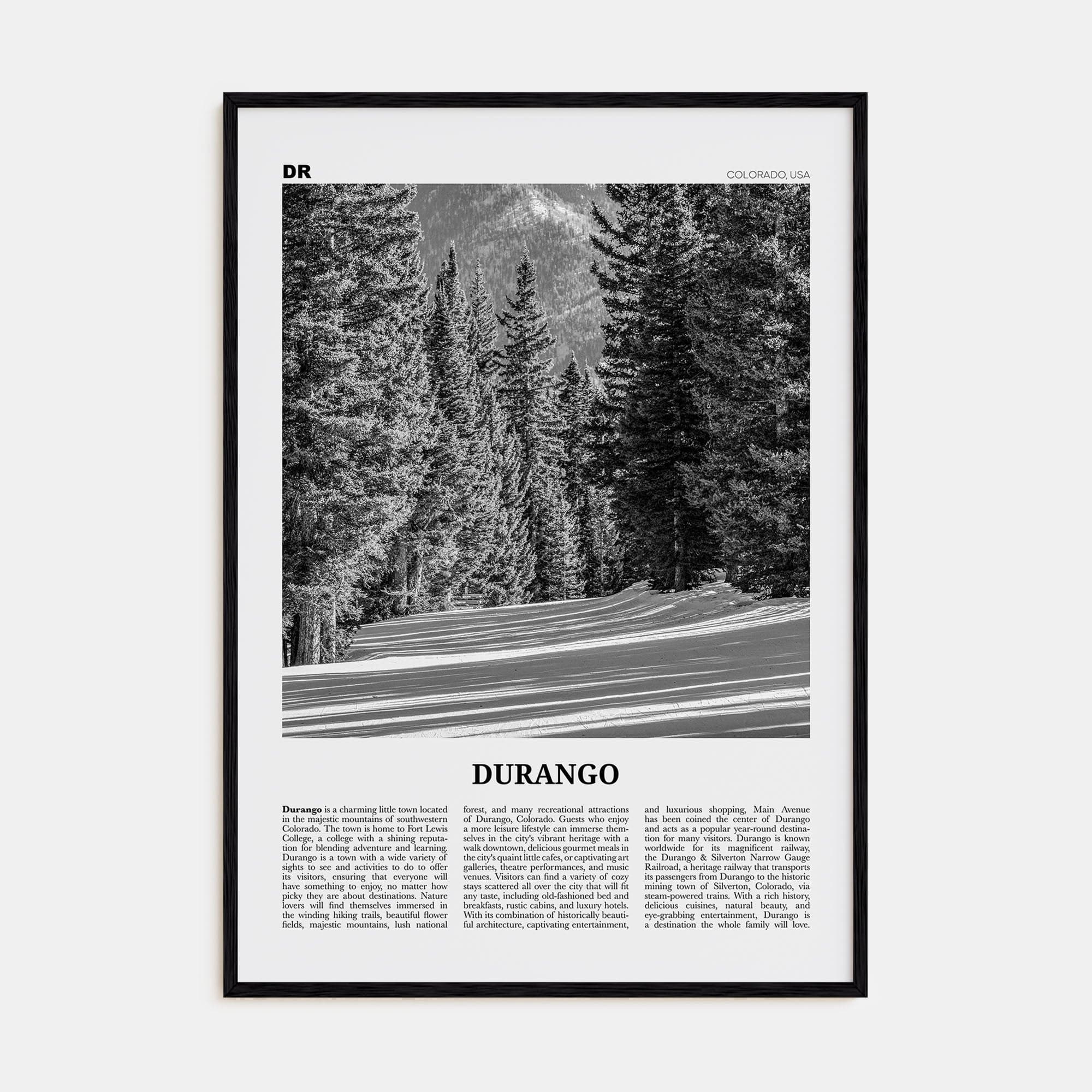 Durango, Colorado Poster Black Wood / 8x12 in Nbourhood Travel B&W Poster