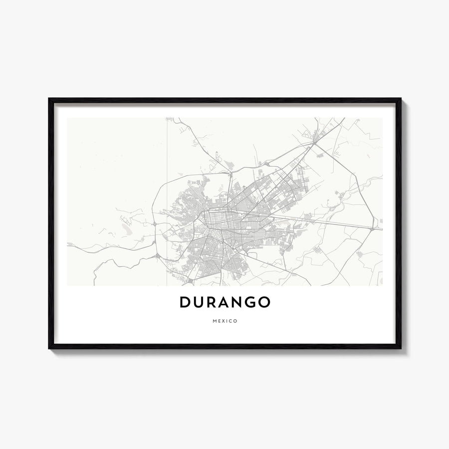 Durango, Mexico black & white map poster of Mexico – horizontal wall art, unframed print shown in interior mockup