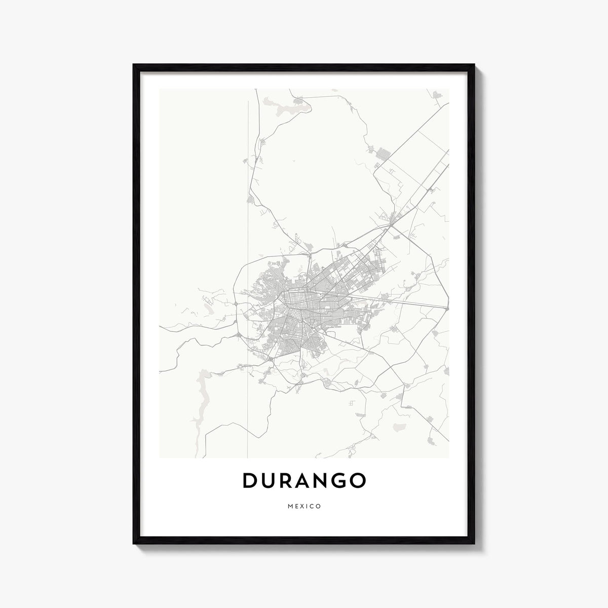 Durango, Mexico black & white map poster of Mexico – vertical wall art, unframed print shown in interior mockup